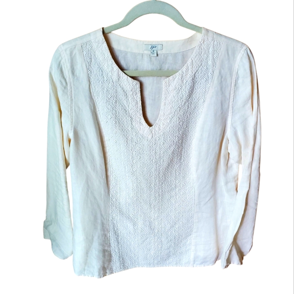 J. Jill Linen Embroidered Long Sleeve Top Tunic M
